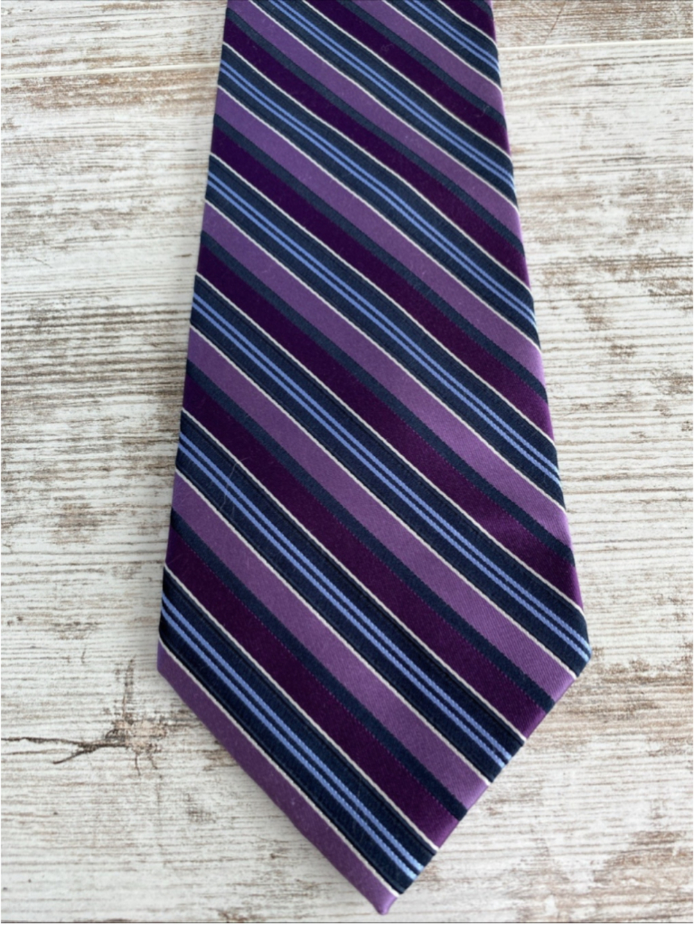 Jones New York Silk Tie Purple Blue Striped Classic 3.75” Mens Necktie 59”